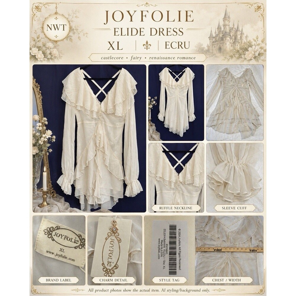 NWT Joyfolie Elide Dress XL Ecru Ruffle High Low Castlecore Fairy Romantic